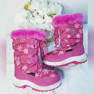 Toddler Girl's Pink Snowflakes Print  Lace Up Zippered Winter Snow Boots